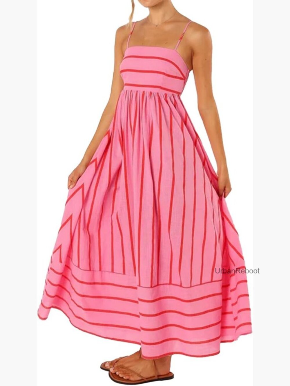 Striped Maxi Dress Sleeveless Backless Cutout Smocked Sundress Boho Flowy - Picture 1 of 6